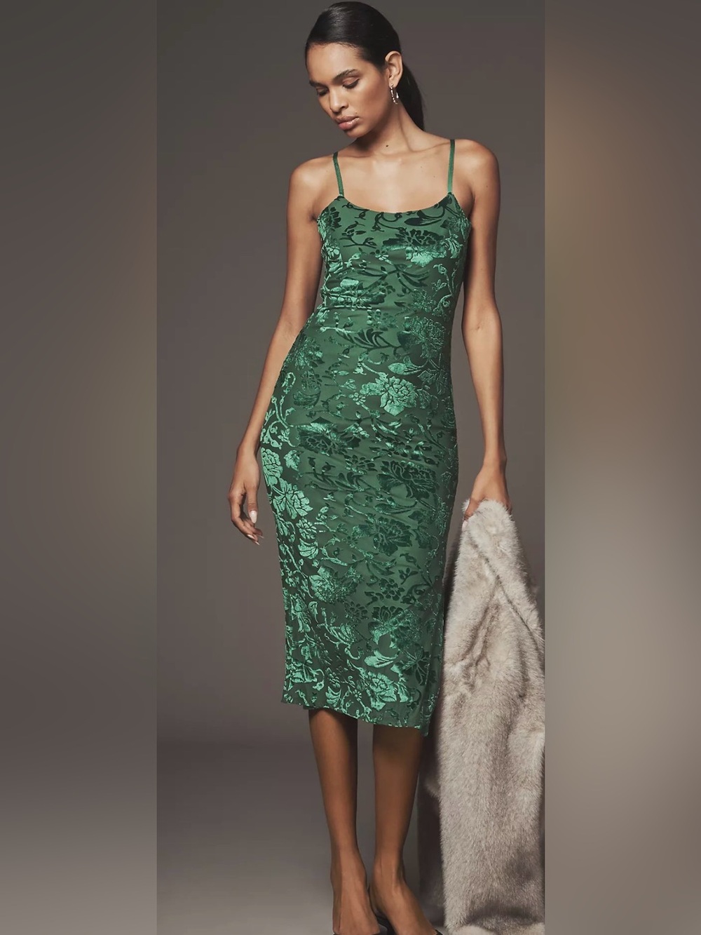Endless Rose Elegant Green velvet Floral Slip Dress - Women's